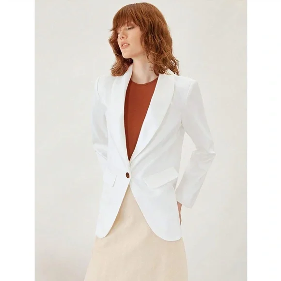 White Classic Blazer Jacket Shawl Collar Long Sleeve - Picture 7 of 8